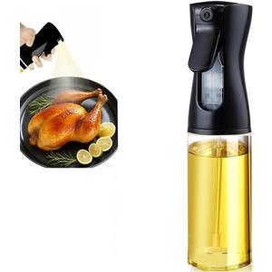 Olive Oil Sprayer for Cooking, 220ml Glass Oil Dispenser for Kitchen Gadgets, Food Grade Premium Spray Bottle, Continuous Spray with Portion Control, for Salad, Frying, BBQ (Black Cap)