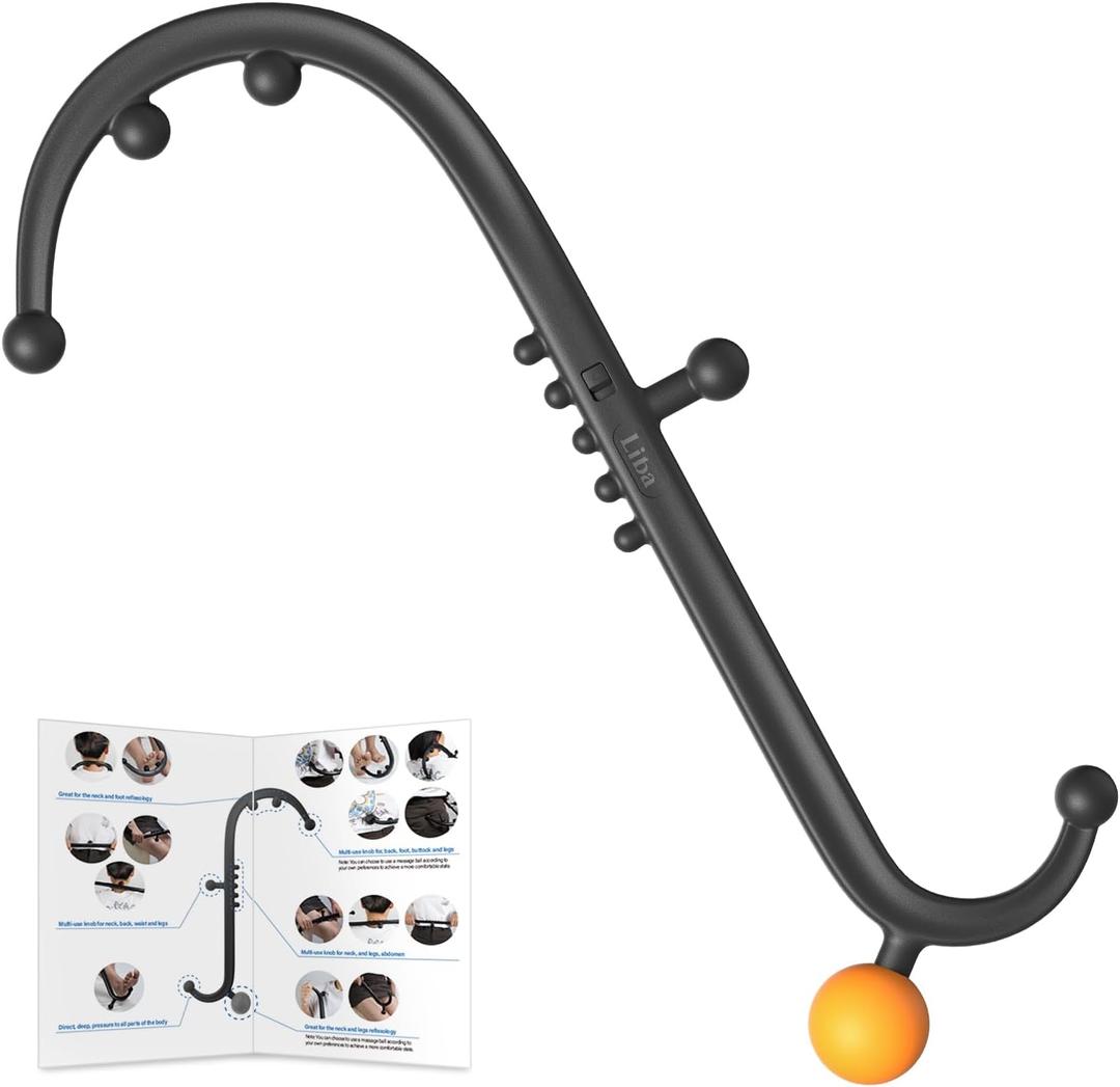 LiBa Trigger Point Massage Tool, Detachable Back Neck Shoulder Massager for Pain Relief, Manual Therapy Massage Cane Hook Stick with Massager Ball, Gift for Athlete, Desk worker, Chronic Pain Sufferer