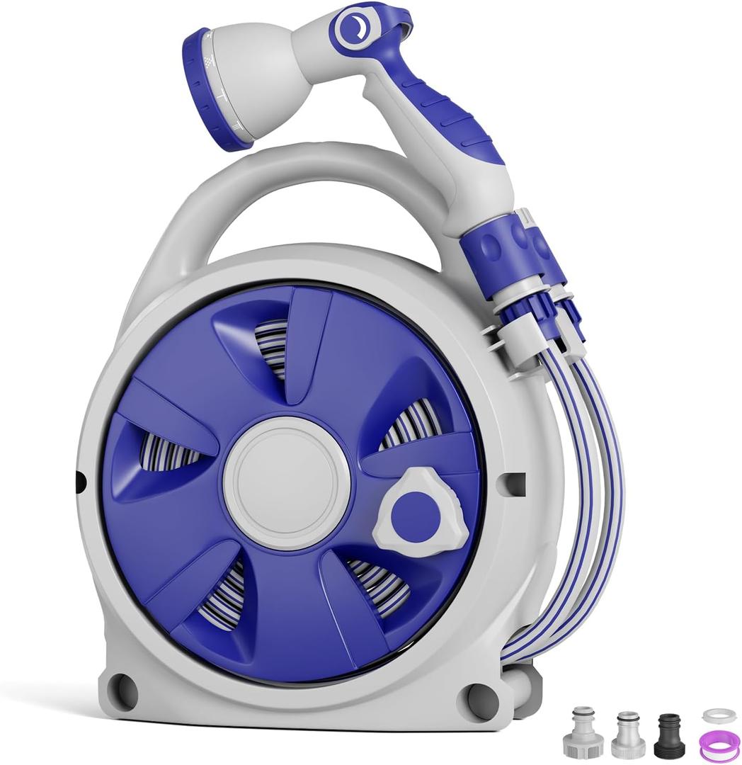 Retractable Garden Hose Reel 1/2 Inch x 50 FT | Heavy Duty Rewind Wall Mount Hose Holder with 10-Pattern Spray Nozzle for Garden Watering, Car & Boat Washing, Pet Cleaning