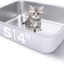 Small Stainless Steel Litter Box for Kittens, 15.5"11.6"4" Metal Litter Box for Kitten Rust-Proof, Non Stick, No Smell, Easy to Clean for Cats Rabbits