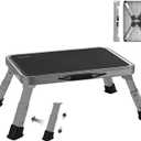 RV Step Stool Foldable Adjustable Height Sturdy Metal Stable Step Ladder with a Non-Slip Platform Camper Step Stool with Non-Slip Rubber Feet, Easy to Carry (Gray) (3-level)