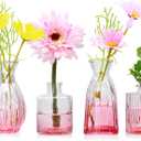 Mapoxy Glass Bud Vases Set of 4,Small Pink Flower Vases for Wedding Centerpiece Table Decorations,Clear Vintage Embossed Mini Vases,Flower Arrangements in Vases for Party or Home Decor