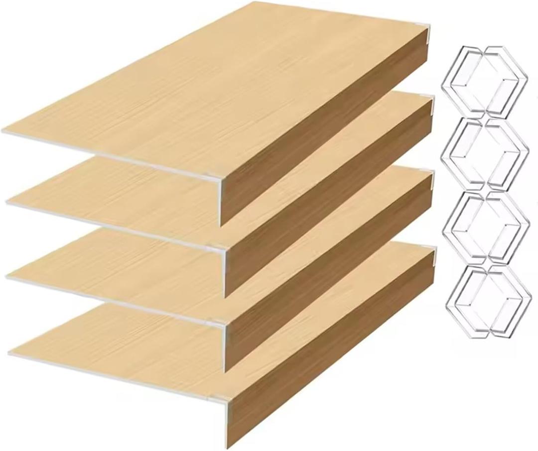 4 Pack Wire Shelf Covers, Lightweight Removable PVC Faux Wood Wire Rack Liners for Pantry, Closet 24x12 Inch,0.3 inch Thick