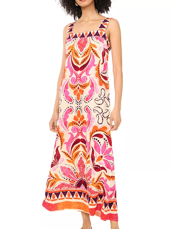 VINCE CAMUTO Smocked Back Challis Maxi Dress, L