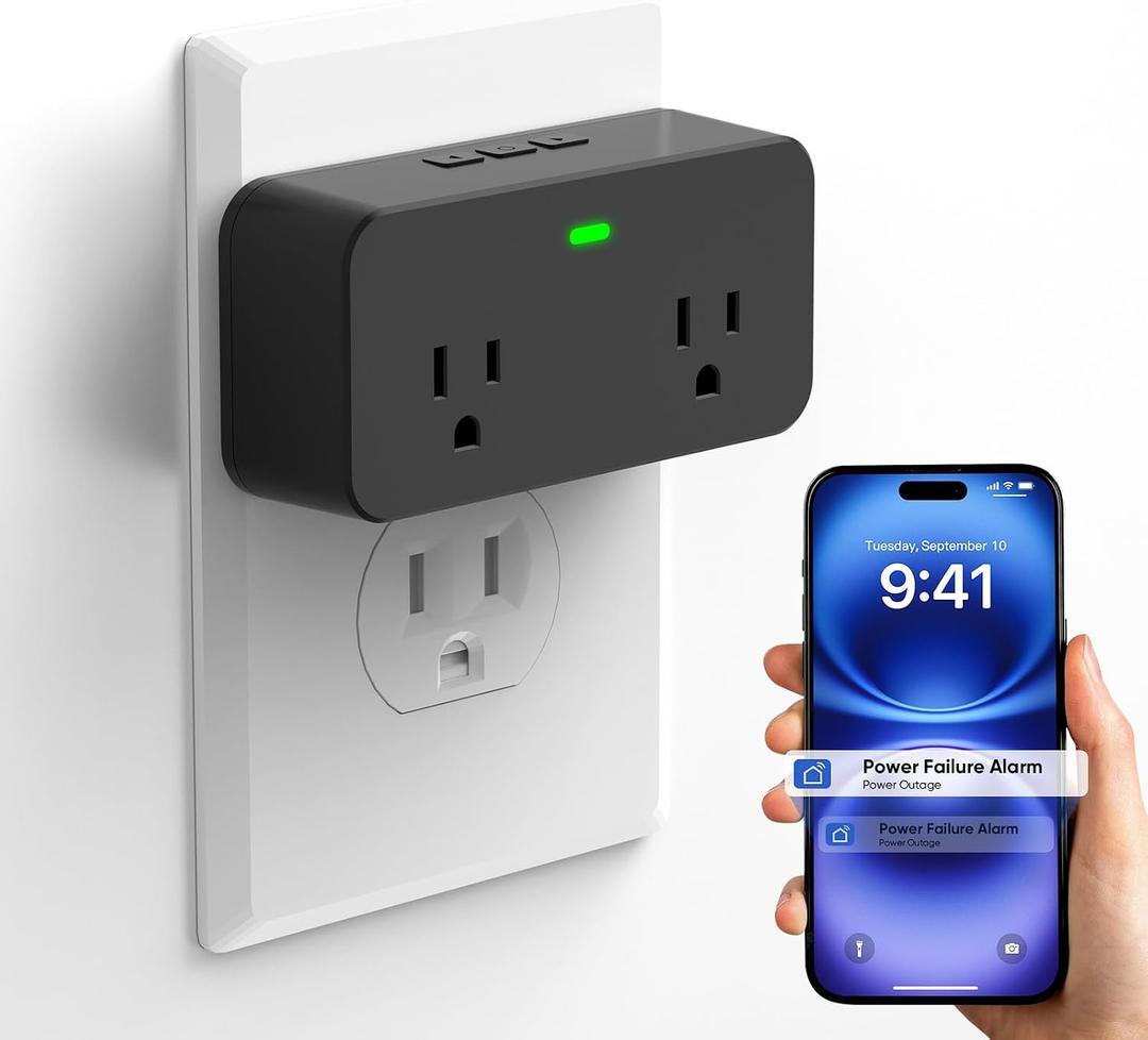 Power Failure Alarm WiFi, Newest Smart Power Outage Alarm with App Remote Cancel Device Alert & Custom Alert Time, 2 Sockets Home Power Loss Alarm for Freezer, GFCI Trips, Sump Pump, Pet Feeder