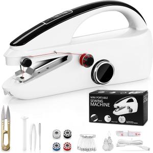 Handheld Sewing Machine: Sewing Machine for Beginners with Two Power Supply Modes,Easy to Use,Quick Stitching,Mini Portable Hand Stitching Machine with Sewing Kits for DIY,Home Travel (White)