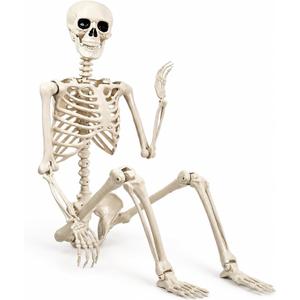 Halloween Skeleton Decorations, Life Size Skeleton, Full Body Posable Joints Skeletons for Halloween Outdoor Indoor Decor, Garden Graveyard Haunted Houses