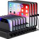 60W Charging Station for Multiple Devices, 10-Port USB Fast Charging Station with Adjustable Dividers - Device Organizer Charging Dock for iPhone, Android, iPad, Tablets & More (Black)