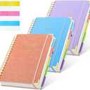 LemonSecret 3 Pcs Hardcover Spiral Notebook Journal with Removable Divider Tab B5 8"x10 Large 5 Subject Notebook College Ruled 300 Page Leather Notebooks for Office School Business(Purple, Blue, Pink)