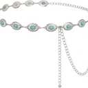 LEACOOLKEY Women Turquoise Concho Chain Waist Belt Silver Western Cowgirl Metal Chain Belt for Dress Adjustable (Fit for Waist up to 34")