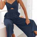ANRABESS Womens Jumpsuit Summer Beach Vacation Romper 2025 V Neck Sleevelsee Spaghetti Strap Cutout Linen Wide Leg Clothes navy (Blue X-Large)