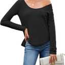 Women Waffle Knit Tunic Shirts Off the Shoulder Long Sleeve High Low Tops Loose Fit Blouse, Xl