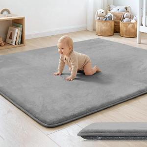 1.3" Thick Baby Floor Play Mat 50x50 Padded Foam Mat, Light Grey