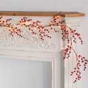 EAMBRITE Lighted Red Berry Garland, 6 FT 88 LED Christmas Garland with Warm White Lighs, Battery Operated Garland with Timer Christmas Decorations for Fireplace Mantle Mantel Indoor Outdoor Use