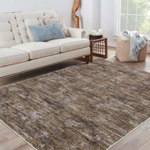 Bedroom Area Rug 4x6 Modern Abstract Area Rug Stain Resistant Small Living Room Rug Contemporary Dining Room Rug Non-Slip Solid Rug Aesthetic Accent Floor Carpet for Kitchen Office, Brown