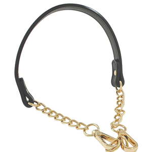Luomorgo  Metal Chain Handles Strap, Black PU Leather Purse Strap Replacement, Long Handbags Chain Handles for Shoulder Bags, Clutch Purse DIY Crafts (Gold, 22.8" Length)