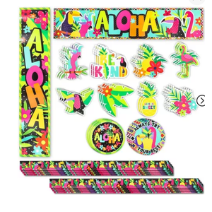 Bright Creations 40 Piece Aloha Tropical Bulletin Board Banner Borders & Cutout Classroom Decorations