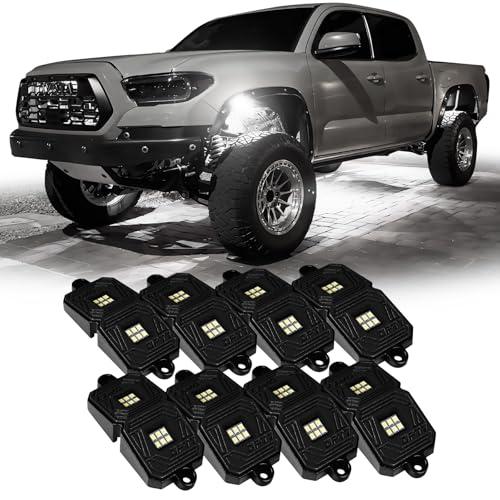 OPT7 Photon Pure White LED Magnet Rock Lights, 8 Pods Wide Angle Neon Underglow Lighting Kit with Extension Wire, IP68 Waterproof for Offroad Truck Jeep RZR ATV UTV SUV - Black