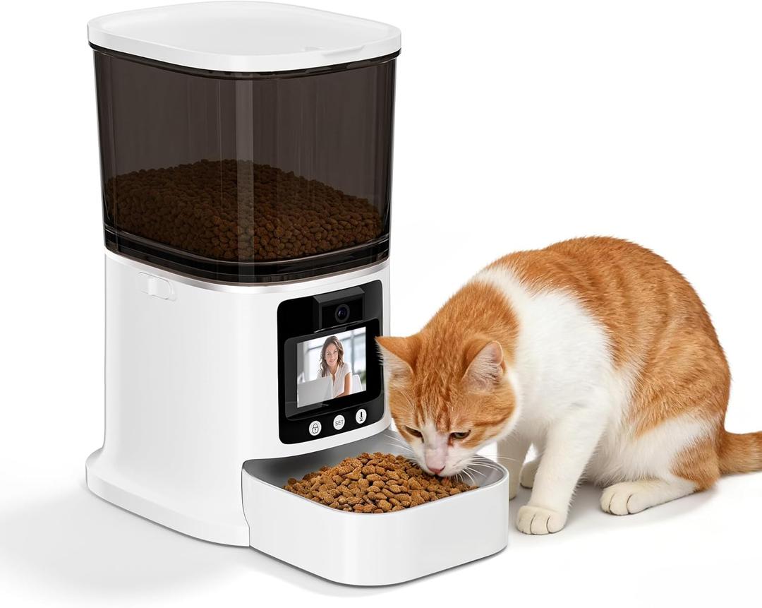 Automatic Cat Feeder with Camera, 2-Way Video& Audio, HD Video with Night Vision, 5G WiFi Pet Feeder, 5L Large Food Storage Container for Multiple Pet, Detachable for Easy Clean