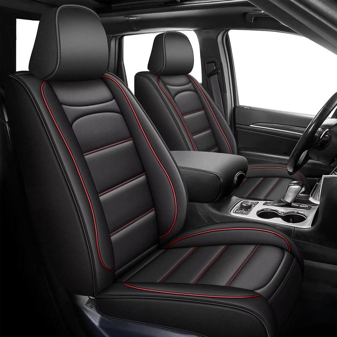 Seat Covers for Jeep Grand Cherokee 2022-2025 2026 Full Set Waterproof Leather Custom Automotive Car Seat Covers Protector (5Seats,Redline)