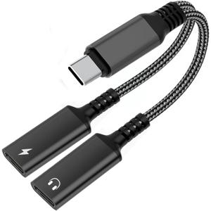 Orisell USB C Splitter, 2-in-1 USB C Headphone Adapter Audio Dongle Cable with PD 60W Charging Port Compatible with Pixel 2 3 4,Galaxy S23 S22 S21 S20, iPhone 16/15 More (1 Pack)