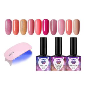 OUL'ISI 14pcs Gel Nail Polish Kit, Popular Bright Nail Art Solid Sparkle Glitters Colors Manicure with UV LED Nail Lamp, Base Coat Top Coat and Matte Coat Home DIY Nail Art Design (Girlhood)