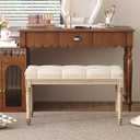 Yusong Upholstered Bench, Bedroom Bench for End of Bed, Piano Bench with Button Tufted Padded Seat for Living Room, Dining, Entryway, Shoe, Vanity Foot-Stool with Carved Wood Legs, 31.50''*15.75''*18.89'', Beige