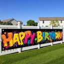 Happy Birthday Banner Graffiti-Style Backdrop Colorful Paint Splatters 118x20 inches Vibrant Party Decor Supplies Fun Celebration Decoration Party Photo Backdrop Wall Hanging Banner