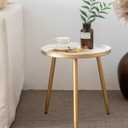 AOJEZOR Side Table: End Table for Any Room - Round Side Tables for Small Spaces - White Top with 3 Gold Legged (16.9Dia x 17''H, White/Gold)