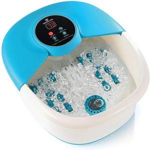 Medical king Foot Spa Massager with Heat, 14 Rollers in Foot Shape - 5 in 1 Foot Bath Massager - Adjustable Heating, Bubbles, Vibration, Pumice Stone, Mini Massage Points (White, Blue)