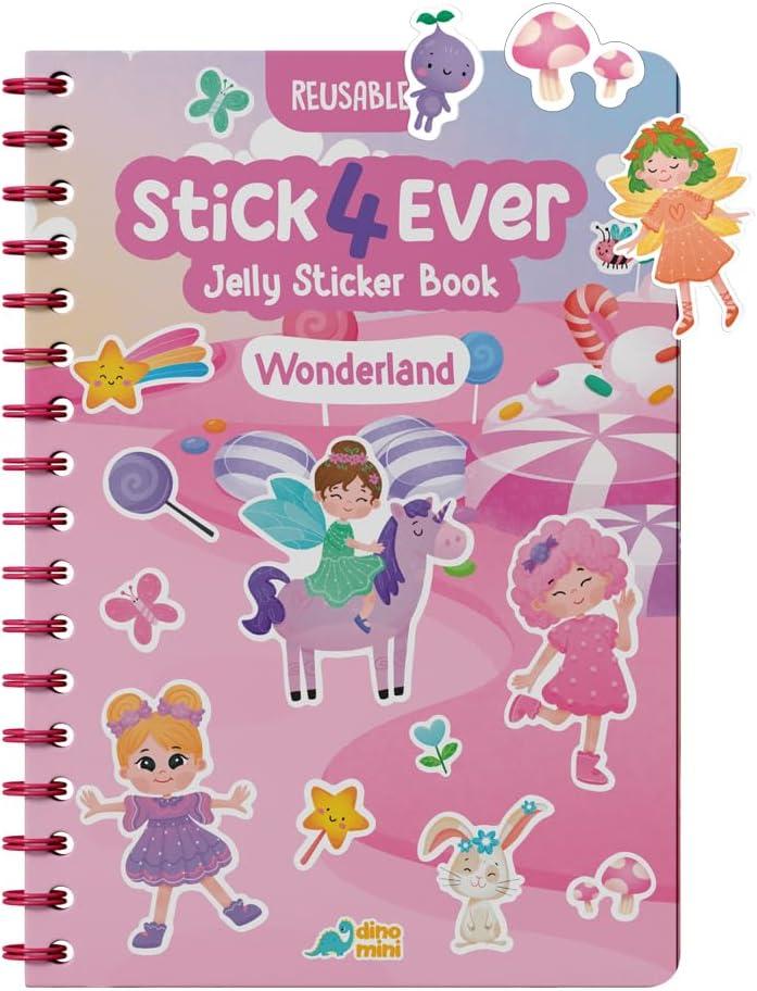 Stick4Ever Jelly Sticker Book - for Kids - Waterproof, Easy to Clean Reusable Sticker Book for Toddlers- Reusable Road Trip Activities for Kids - Stocking Stuffers for Toddlers (Wonderland)