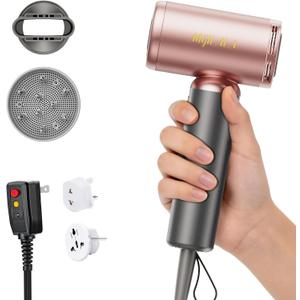 Dual Voltage(100~250V) Travel Mini Hair Dryer with European Plug Adapter for International Travel, 110,000 RPM High-Speed Portable Hair Dryer with Concentrator Nozzles