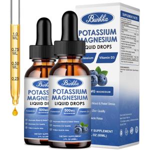 (2 Pack) Potassium Magnesium Supplement Liquid with Potassium, Magnesium, Calcium, Vitamin D3, Zinc, for Adult and Kid, Sugar Free
