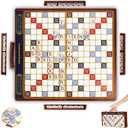 Crossword Game with Magnetic Letter Tiles, Foldable Board into Portable Carry Case, Luxury Edition Word Building Game with Rotating Wooden Board, Educational Family Board Game for 2-4 Players