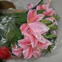 Hotop 20 Pcs Artificial Flowers Velvet Realistic Roses and Latex Lilies Flowers Bouquet Decorations Arrangements for Home Table Centerpieces Wedding Decor(Pink, Red)