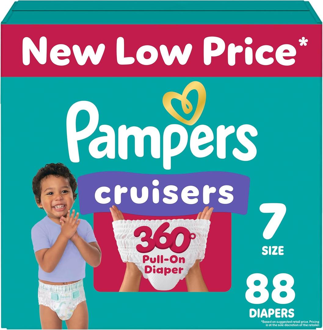 Pampers Diapers - Cruisers 360 - Size 7, 88 Count, Babyproof up to 100% Leakproof Pull-On Diaper