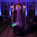 Outdoor Halloween Decorations Animatronics Witch with Witches Cauldron, Outdoor Halloween Decro, Life Size Sound Activated Props Scary Ghost for Haunted House Decorations Yard Lawn Decor (Green)