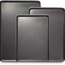 BINO Bakeware Nonstick Cookie Sheet Baking Tray Set, 3-Piece - Gunmetal | Non Stick Baking Pans Set | Carbon Steel Tray Bakeware Sets | Oven Safe | Cookie Sheet Pans | Food-Safe