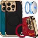 COOLQO for iPhone 14 Pro Max Case 6.7'' Upgraded 360 Spin Magnetic Stand [Compatible with Magsafe][Military Protection] Shockproof Protective Phone Holder Cover for iPhone 14 Pro Max, Black Gold