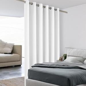 BONZER Room Divider Curtain Screen Partitions Light Reducing Wall Wide Blackout Curtains for Shared Room, 108L x 70W Inch (9L x 5.8W ft), 1 Panel, Greyish White