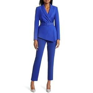 Women's 2 Piece Outfits Suit Set Long Sleeve Solid Blazer Jacket Pant Suits Business Casual Office Work Outfits Blue 2XL