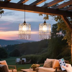 Battery Operated Chandelier, 2Pack Hanging Gazebo Lights, Acrylic Crystal Beaded Pendant Lights Outdoor Waterproof for Patio Tree Pergola Porch and Indoor Decor (2)