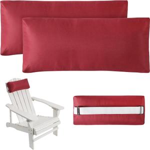 Headrest Pillow for Patio Chaise Lounge Chair, Outdoor Chaise Pillows with Adjustable Elastic Stripe Head Resting Pillows for Recliner Office Chair, Dark Red 2 Pack