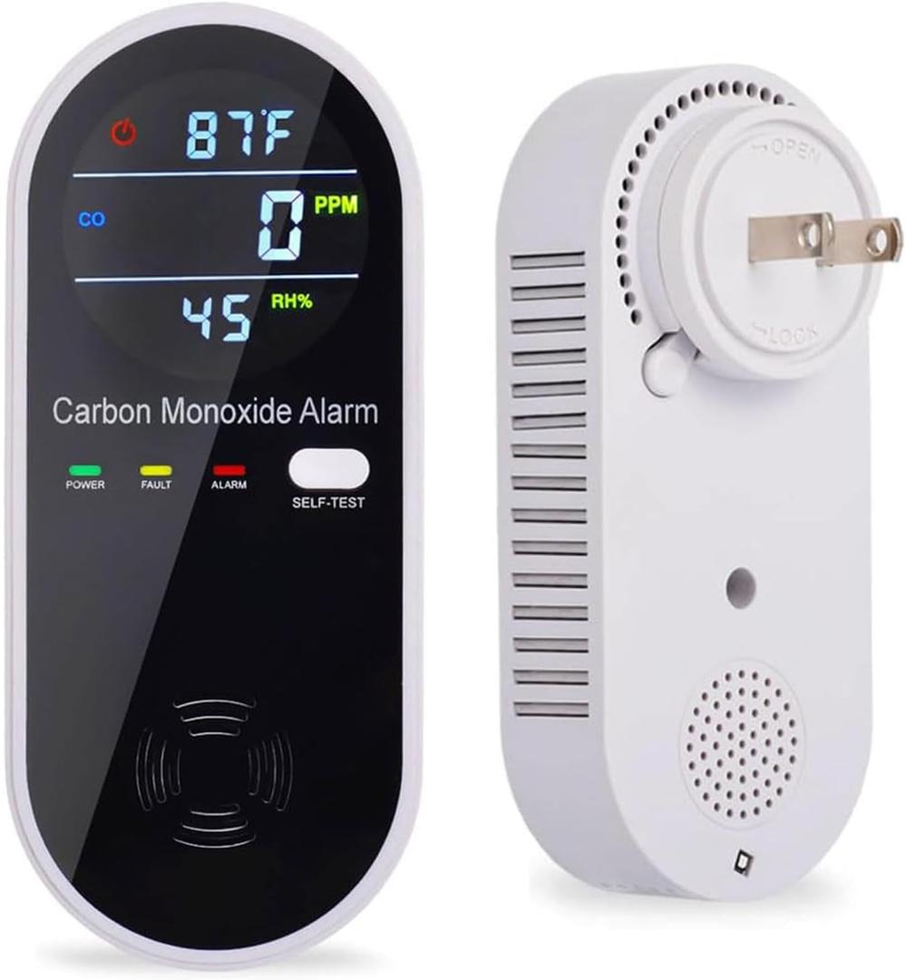 Carbon Monoxide Detector Plug in Wall, WESHLGD Portable Carbon Monoxide Detector for Travel, 3-in-1 CO Detector for Home and Travel Camping (CO Gas Meter Temperature Humidity Sensor)