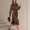 RIHOAS Women's Midi Dress Long Sleeve Shirt Dress for Spring Fall A-Line Office Work Dresses (Brown, M)