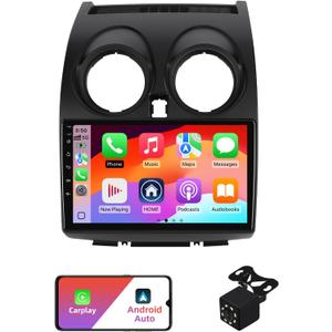 2+32G Android 14 Double Din Car Radio Stereo for Nissan Rogue Sport Qashqai 2008-2013 with 9 Inch Touchscreen Radio Built-in Wireless Carplay/Android Auto/GPS/Bluetooth/FM/AUX-in/SWC/Backup Camera