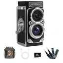 CHUZHAO Mini Retro Digital Camera  Vintage TLR Style Point and Shoot Auto Focus Vlogging Camera, Compact & Portable, 16GB Card Included, Ideal for Beginners, Teens, and Adults