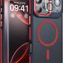 Magnetic 3 in 1 for iPhone 17 Pro Max Case, [Omni-Directional Protection] with 1x Screen Protector + 1x Camera Cover, [Seamless Work with Magsafe] Protective Case for iPhone 17 Pro Max Red