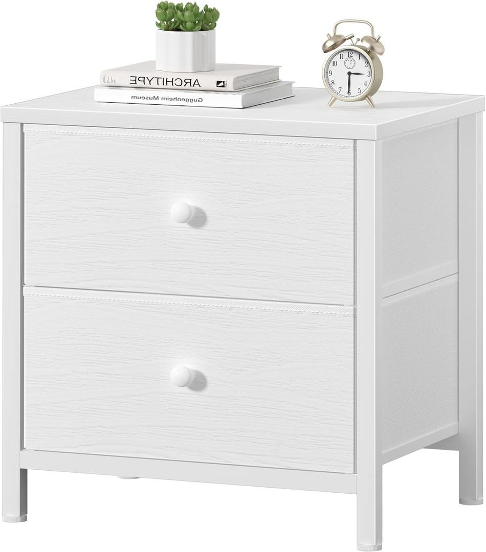 BOLUO White Nightstand for Bedroom,Small Night Stand with 2 Fabric Drawers Bedside Table Dorm Modern