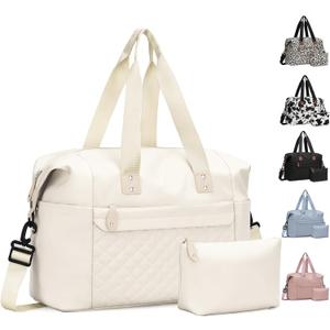 Pritent Travel Duffle Bag, Waterproof Weekender Overnight Hospital Bags for Women Men with Toiletry Bag Lightweight Carry on Personal Item Duffle Gym Bag for Travel, Airplanes, Sports (Medium, Beige)